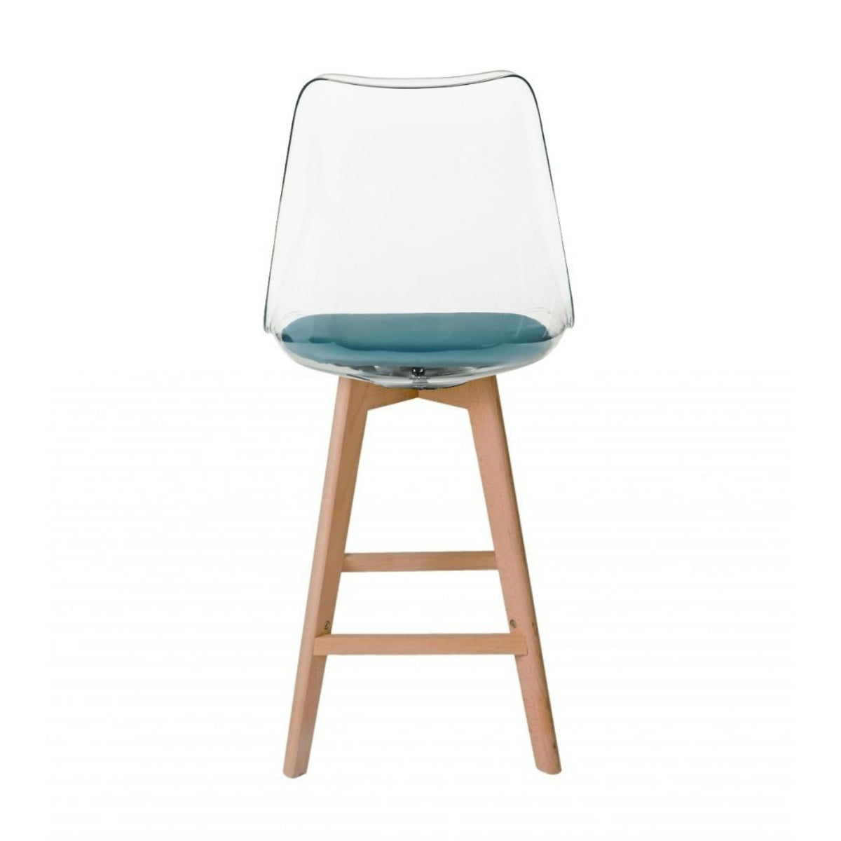 Soho Clear and Teal Plastic Bar Stool with Light Wood Legs