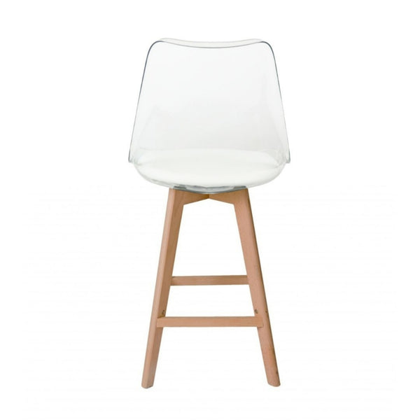 Soho Clear and White Plastic Bar Stool with Light Wood Legs