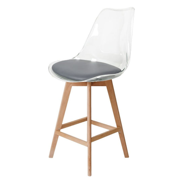 Soho Clear and Dark Grey Plastic Bar Stool with Light Wood Legs