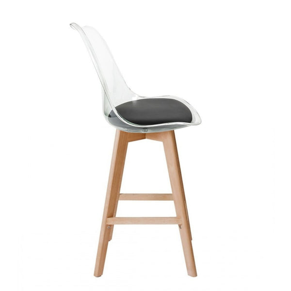 Soho Clear and Black Plastic Bar Stool with Light Wood Legs