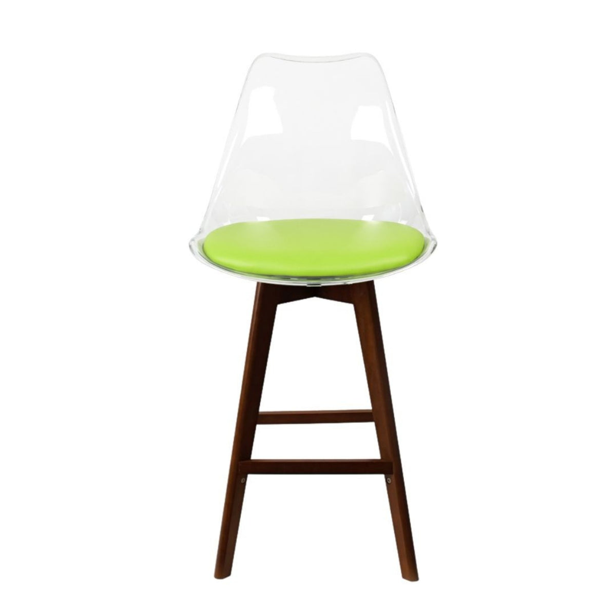 Soho Clear and Green Plastic Bar Stool with Dark Wood Legs