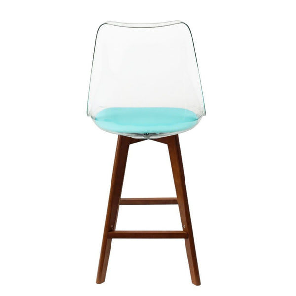 Soho Clear and Aqua Plastic Bar Stool with Dark Wood Legs