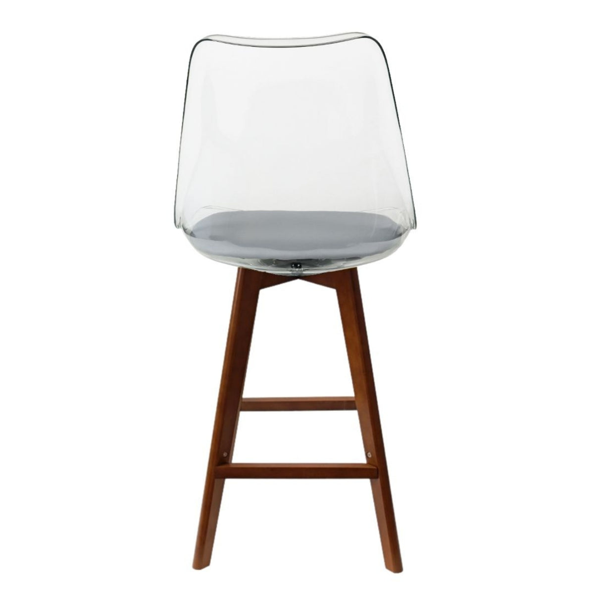 Soho Clear and Light Grey Plastic Bar Stool with Dark Wood Legs