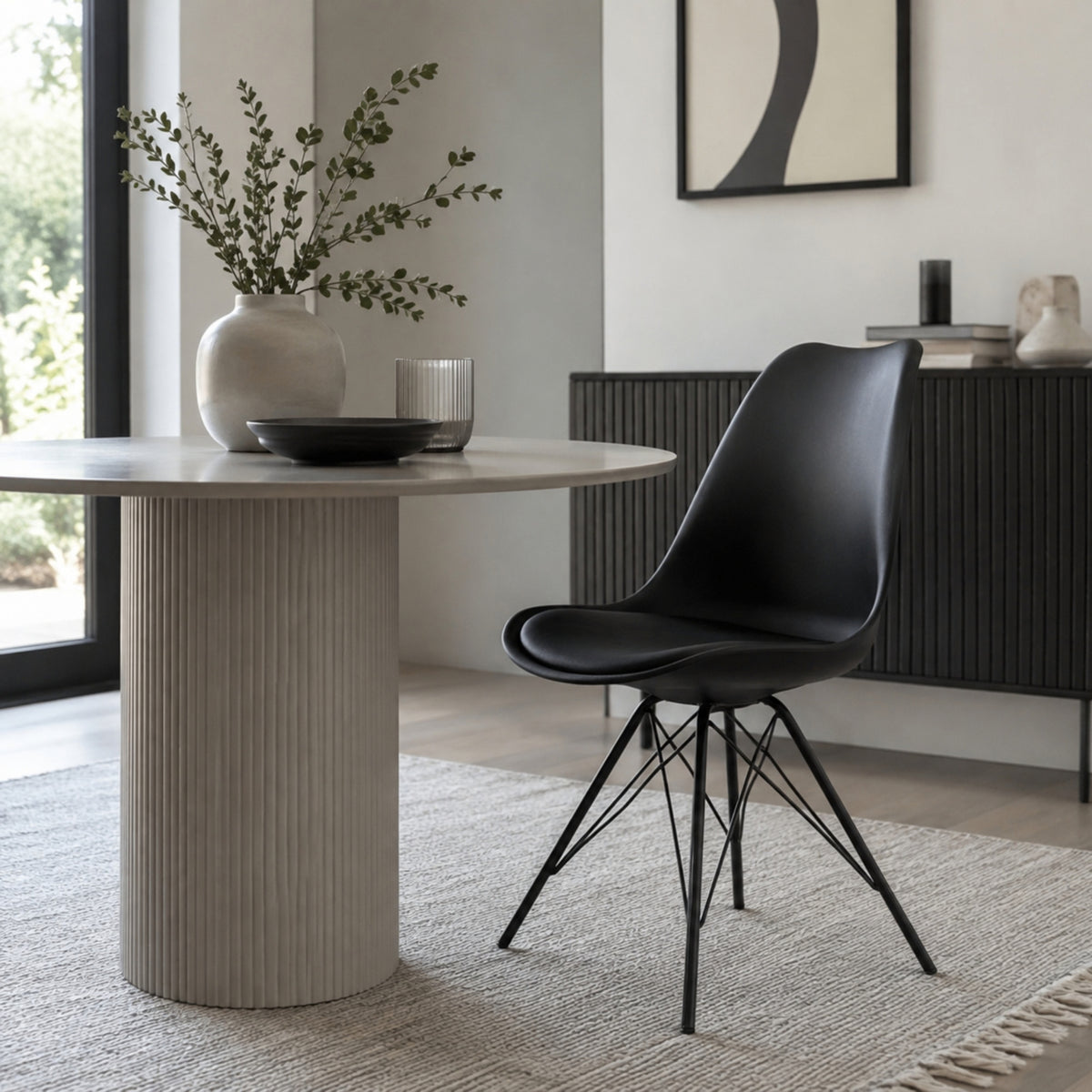 Soho Black Plastic Dining Chair with Black Metal Legs