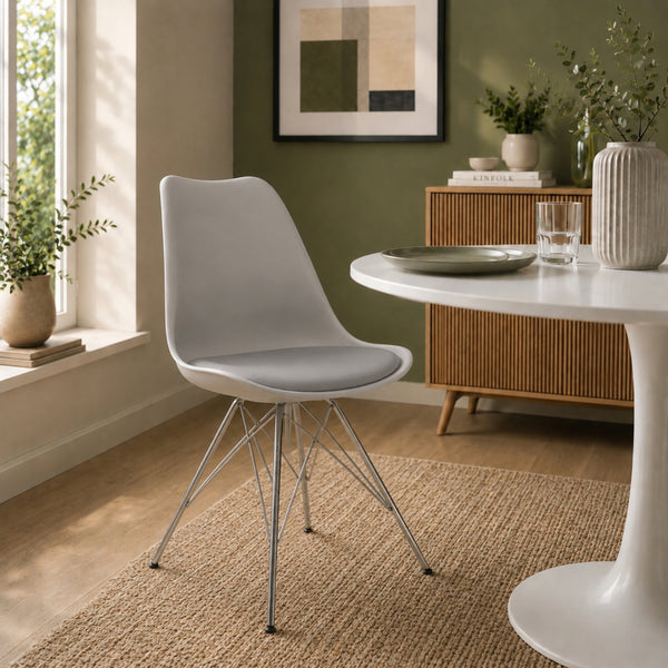 Soho Light Grey Plastic Dining Chair with Chrome Metal Legs