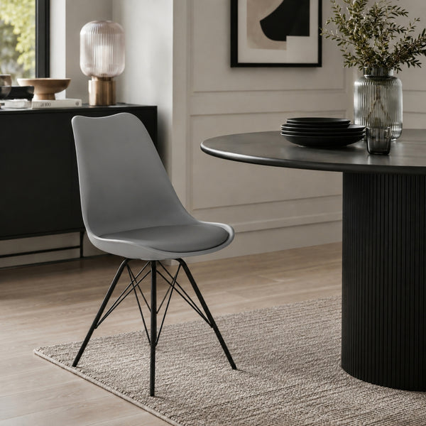 Soho Dark Grey Plastic Dining Chair with Black Metal Legs