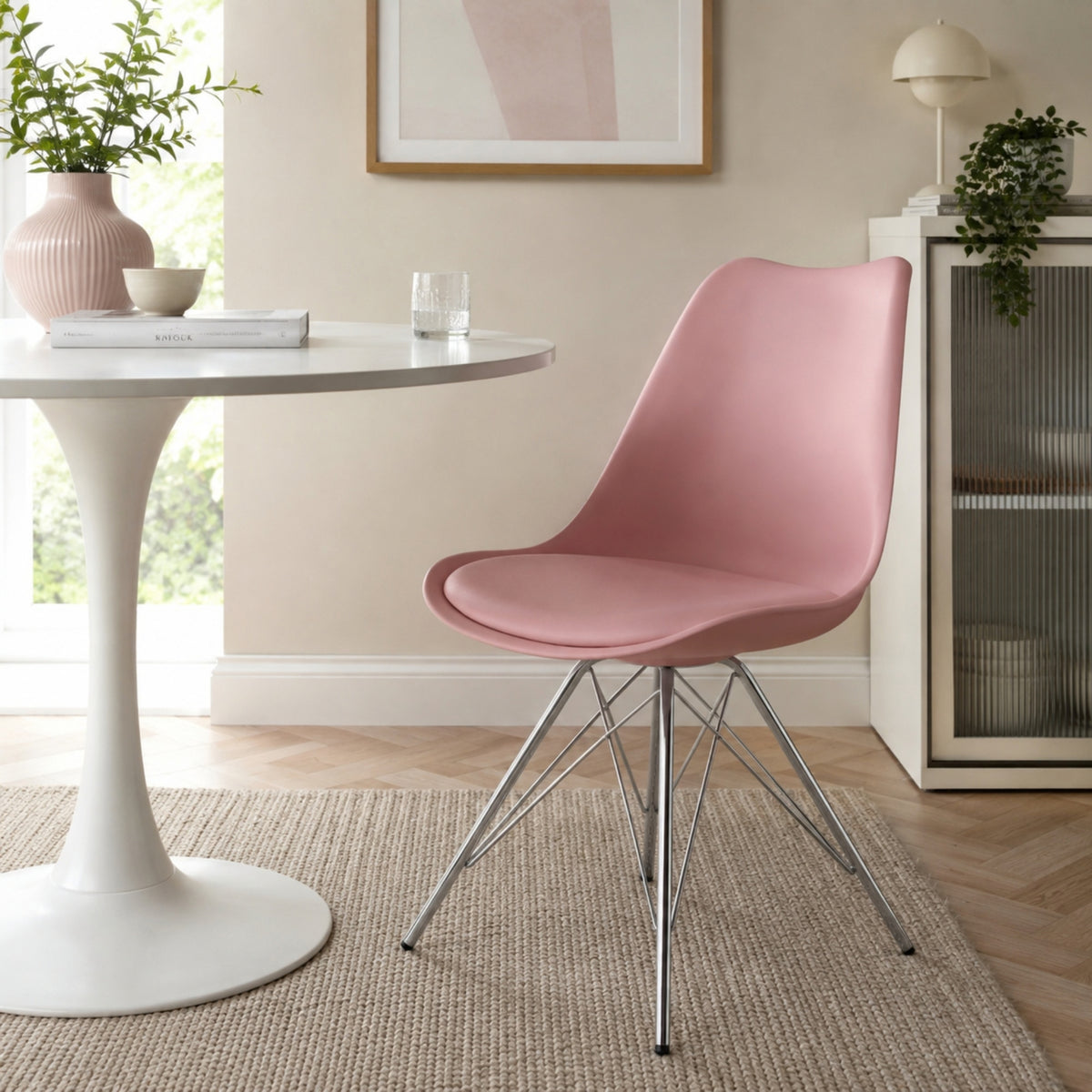 Soho Blush Pink Plastic Dining Chair with Chrome Metal Legs