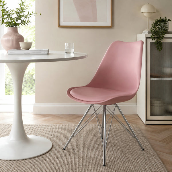 Soho Blush Pink Plastic Dining Chair with Chrome Metal Legs
