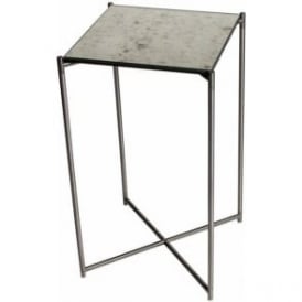 Antiqued Glass Square Lamp Table with Gun Metal Cross Base