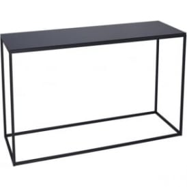 Black Glass and Black Metal Contemporary Console Table