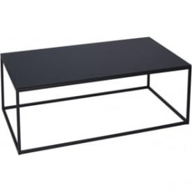 Black Glass and Black Metal Contemporary Rectangular Coffee Table