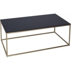 Black Glass and Gold Metal Contemporary Rectangular Coffee Table