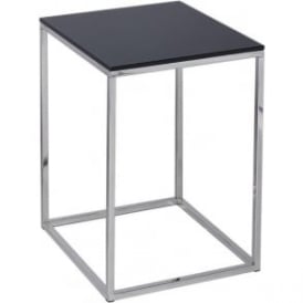 Black Glass and Silver Metal Contemporary Square Side Table