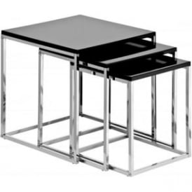 Black High Gloss and Chrome Nest of Tables