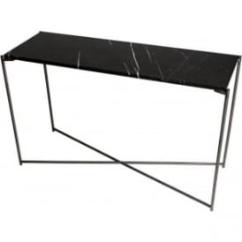 Black Marble Large Console Table with Gun Metal Cross Base