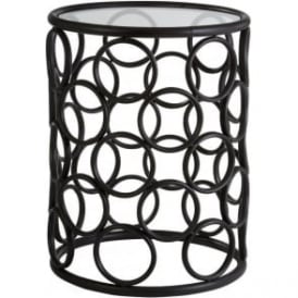 Black Metal Circles Side Table with Glass Top