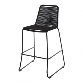Black Natural Rope Barstool With Black Iron Legs