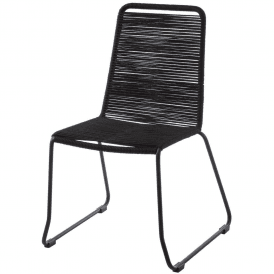 Black Natural Rope Chair With Black Iron Legs