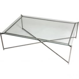 Clear Glass Rectangular Coffee Table with Gun Metal Cross Base