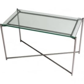 Clear Glass Rectangular Side Table with Gun Metal Cross Base
