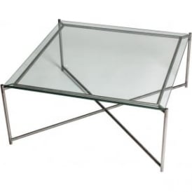 Clear Glass Square Coffee Table with Gun Metal Cross Base