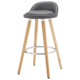 Contemporary Grey Faux Leather Bar Stool with Beech Legs