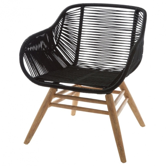 Fusion Living Black Natural Rope Armchair With Light Wood Legs