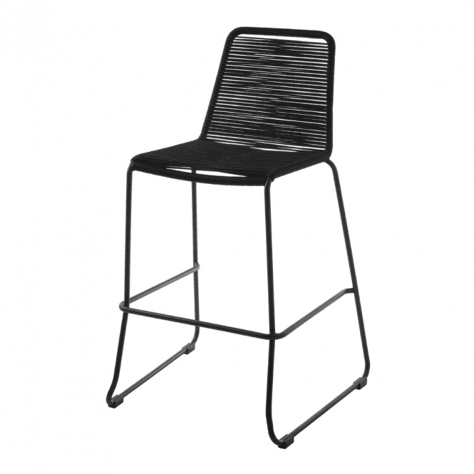 Fusion Living Black Natural Rope Barstool With Black Iron Legs