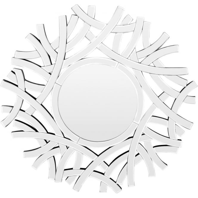 Fusion Living Circular All Glass Mirror With Weave Effect Frame