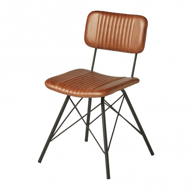 Fusion Living Duke Vintage Bruciato Chestnut Brown Leather Dining Chair
