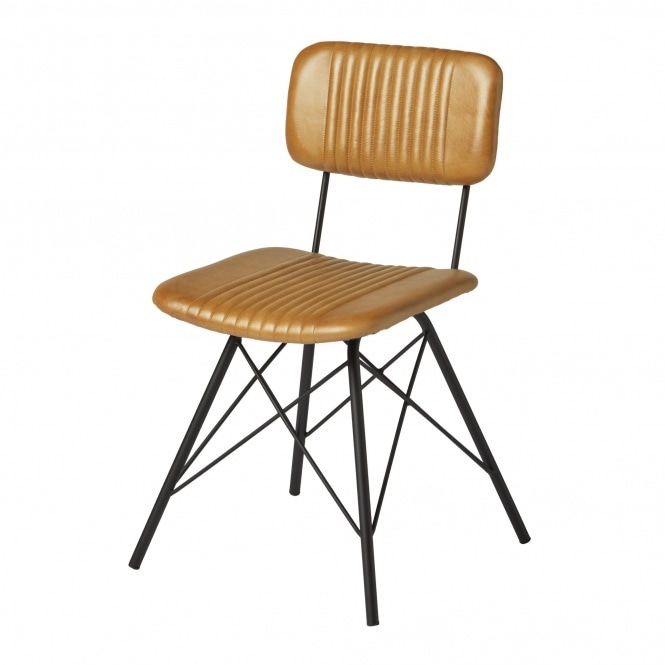 Fusion Living Duke Vintage Light Tan Leather Dining Chair