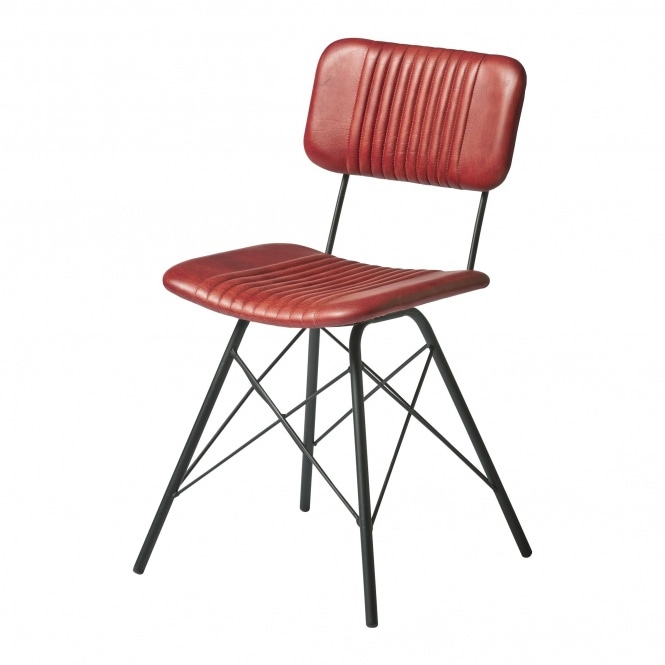 Fusion Living Duke Vintage Red Leather Dining Chair