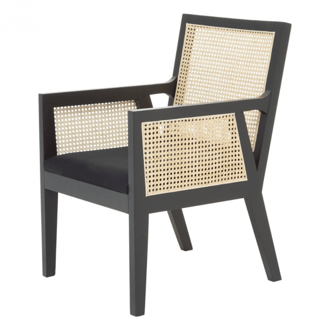 Fusion Living Eco-Friendly Cane Rattan And Velvet Black Armchair