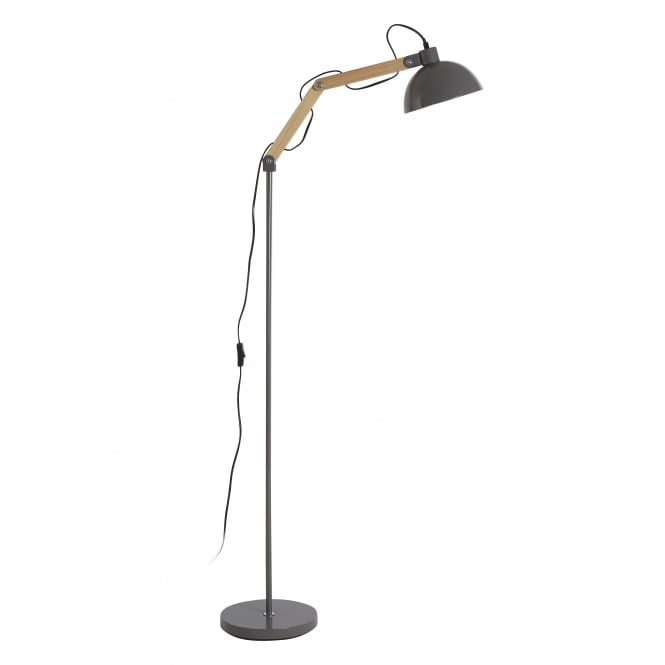 Fusion Living Grey Metal and Wooden Angle Floor Lamp