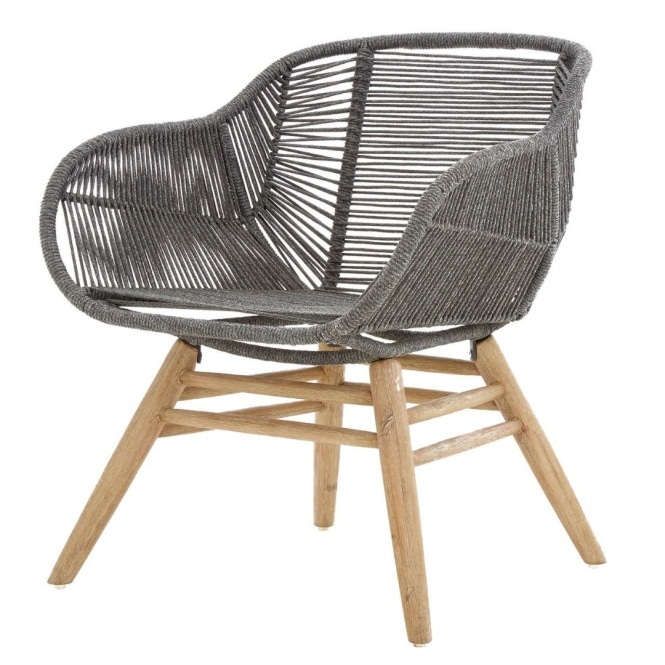 Fusion Living Grey Natural Rope Armchair With Light Wood Legs