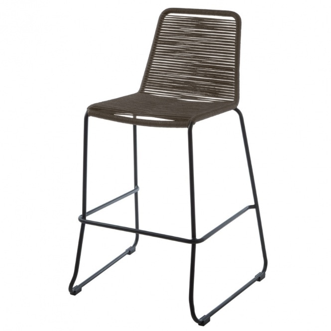 Fusion Living Grey Natural Rope Barstool With Black Iron Legs