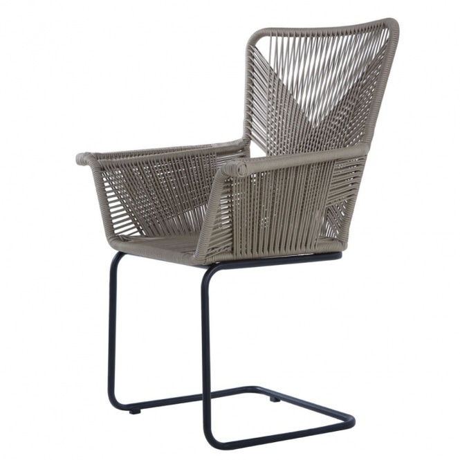 Fusion Living Grey Rattan Effect Floating Armchair With Black Iron Legs