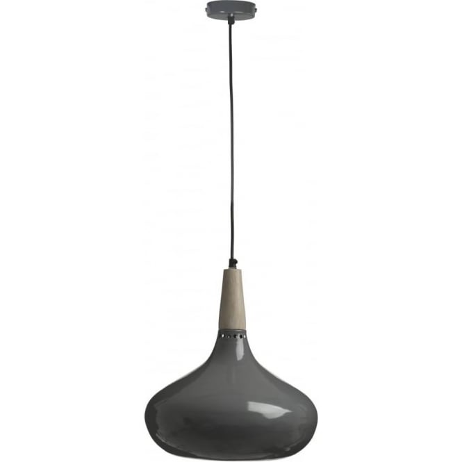 Fusion Living Grey Steel and Wood Medium Pendant