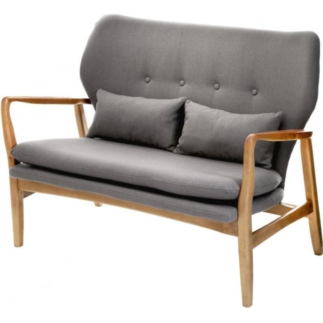 Fusion Living Grey Upholstered Mid Century Scandinavian 2-Seater Sofa