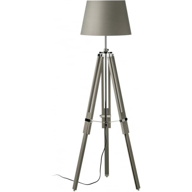 Fusion Living Grey Wood and Chrome Tripod Floor Standing Lamp
