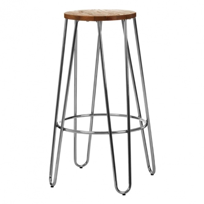 Fusion Living Industrial Elm Wood Barstool With Chrome Hairpin Legs