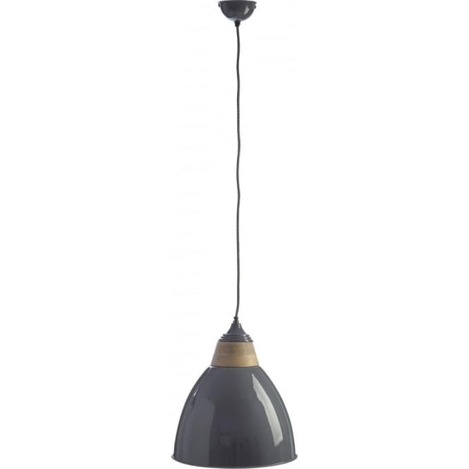 Fusion Living Large Iron and Wood Domed Grey Pendant