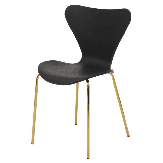 Fusion Living Luxe Black Plastic Moulded Dining Chair With Gold Metal Legs