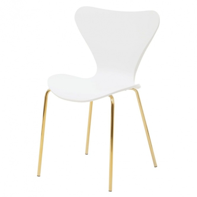 Fusion Living Luxe White Plastic Moulded Dining Chair With Gold Metal Legs