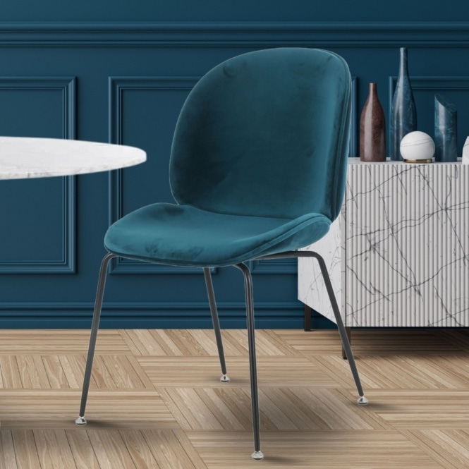 Fusion Living Luxurious Teal Velvet Dining Chair with Black Metal Legs