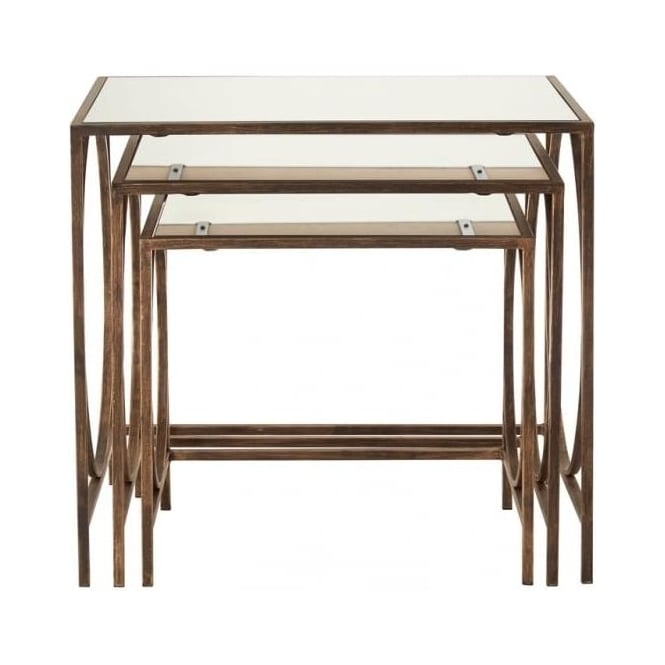 Fusion Living Nest of Tables with a Mirrored Top and Dark Gold Frame