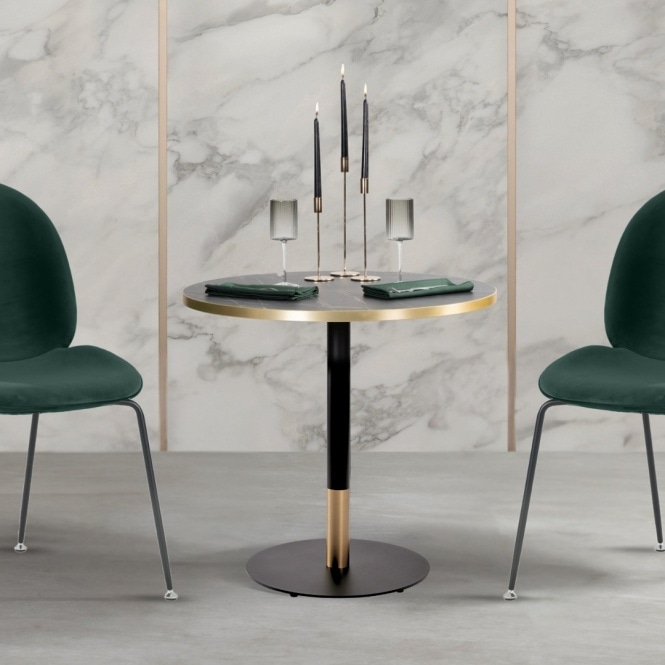 Fusion Living Omega Black Marble Laminate table top with Boston sleek Black and Gold base - Various sizes