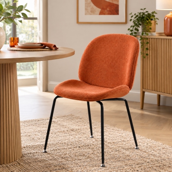 Fusion Living  Orange Chenille Dining Chair with Black Metal Legs