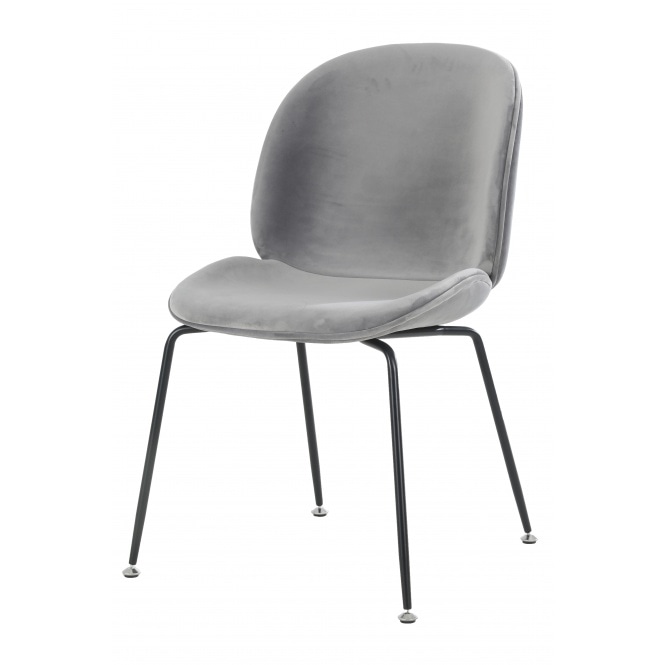 Fusion Living OUTLET Luxurious Light Grey Velvet Dining Chair with Black Metal Legs