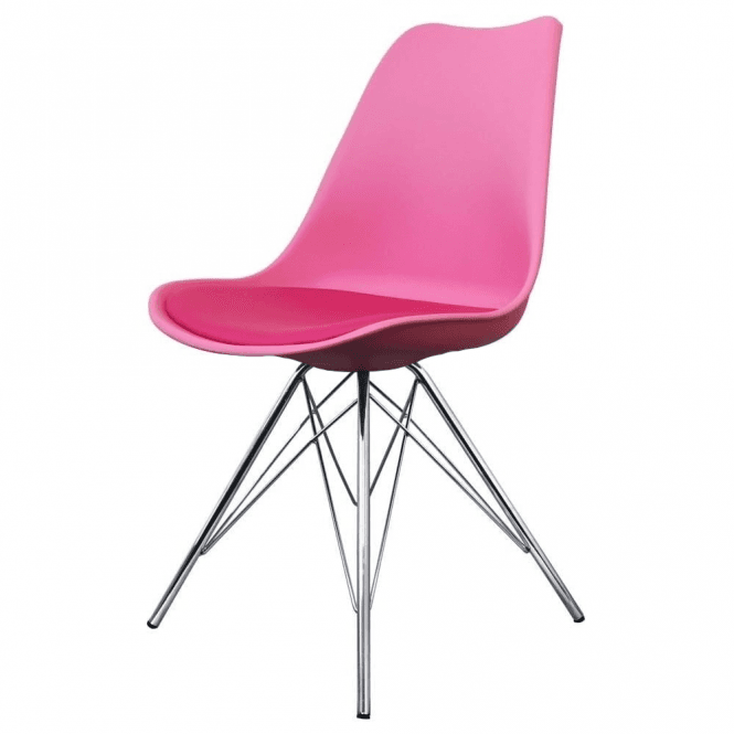 Fusion Living OUTLET Soho Bright Pink Plastic Dining Chair with Chrome Metal Legs